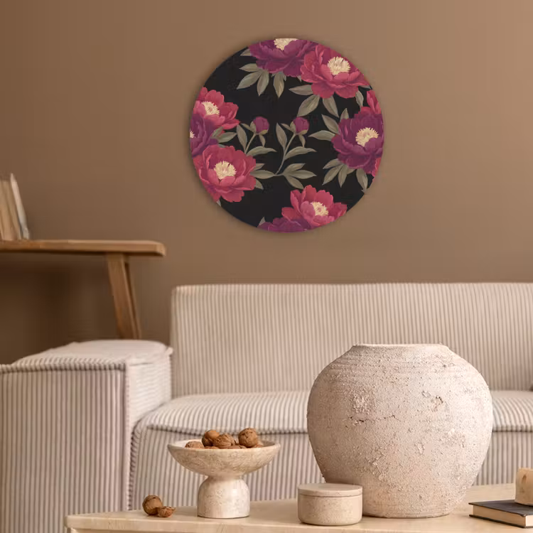 Bloemen - Patroon - Botanisch - Rood - Zwart Akoestische PET Vilt - Rond klein -sfeer1