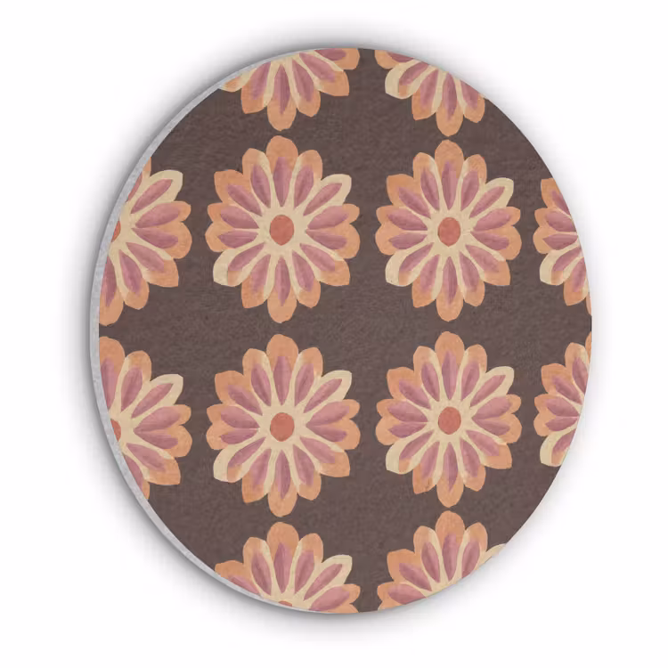 Bloemen - Patroon - Bruin Akoestische PET Vilt - Rond klein 838 -3d