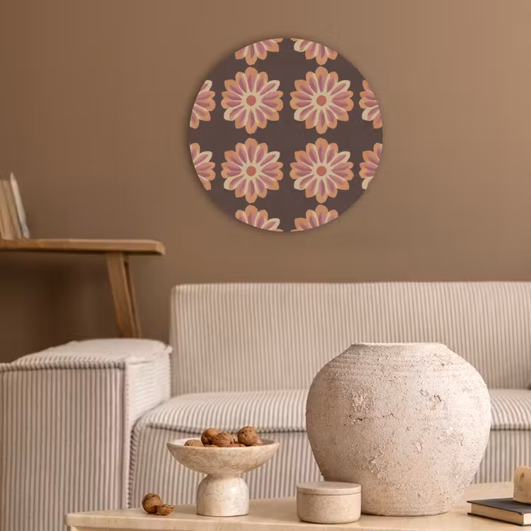 Bloemen - Patroon - Bruin Akoestische PET Vilt - Rond klein 838 -sfeer1