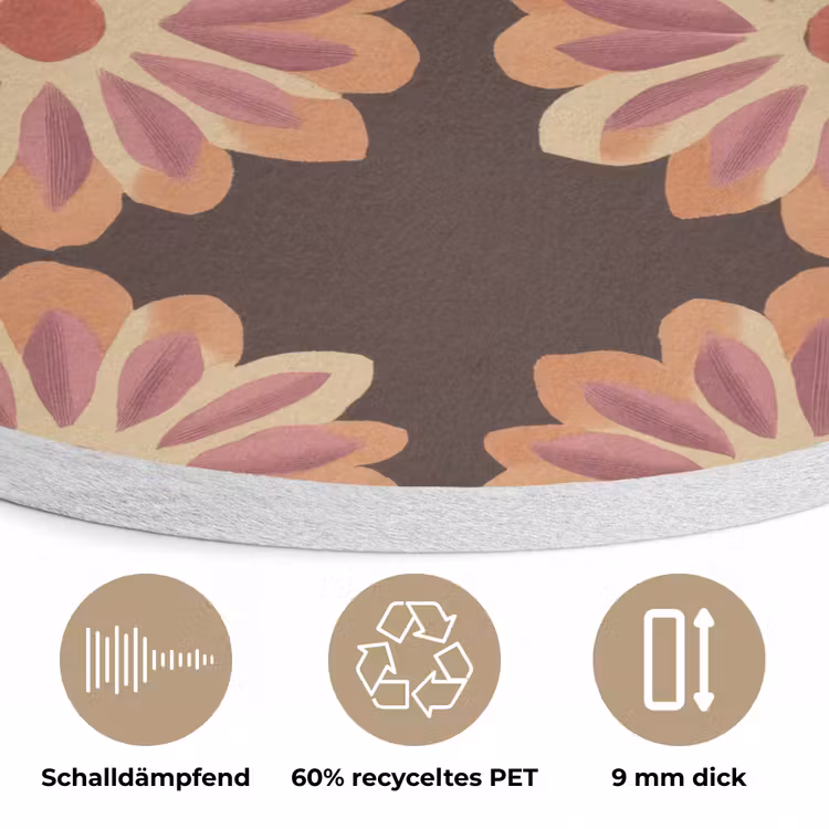 Bloemen - Patroon - Bruin Akoestische PET Vilt - Rond klein 838 -closeup_DE