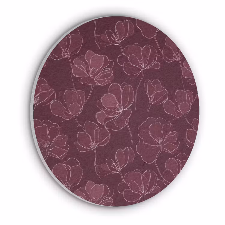 Bloemen - Patroon - Bordeauxrood Akoestische PET Vilt - Rond klein 838 -3d