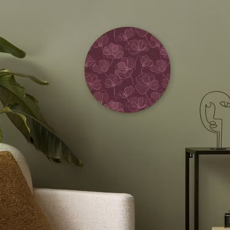 Bloemen - Patroon - Bordeauxrood Akoestische PET Vilt - Rond klein 838 -sfeer2