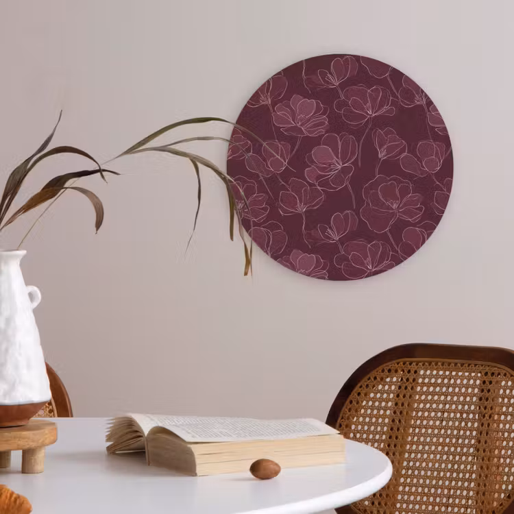 Bloemen - Patroon - Bordeauxrood Akoestische PET Vilt - Rond klein 838 -sfeer3