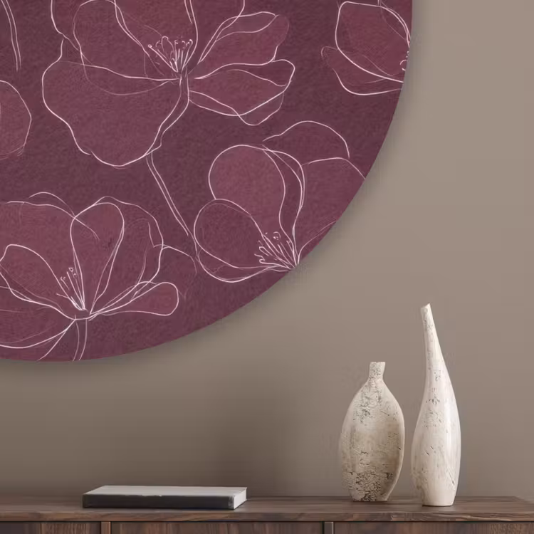 Bloemen - Patroon - Bordeauxrood Akoestische PET Vilt - Rond klein 838 -sfeer5_closeup