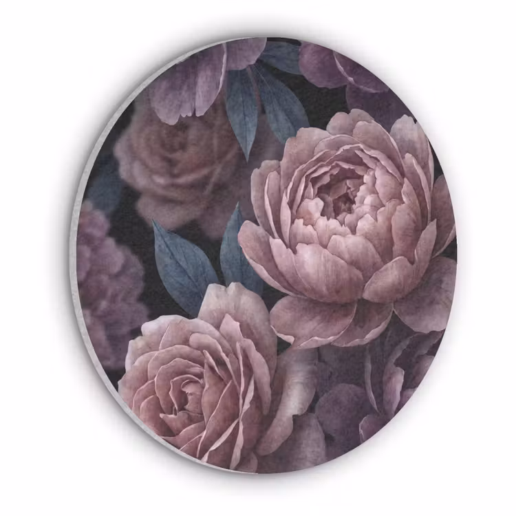 Bloemen - Patroon - Donker - Botanisch - Paars Akoestische PET Vilt - Rond klein -3d