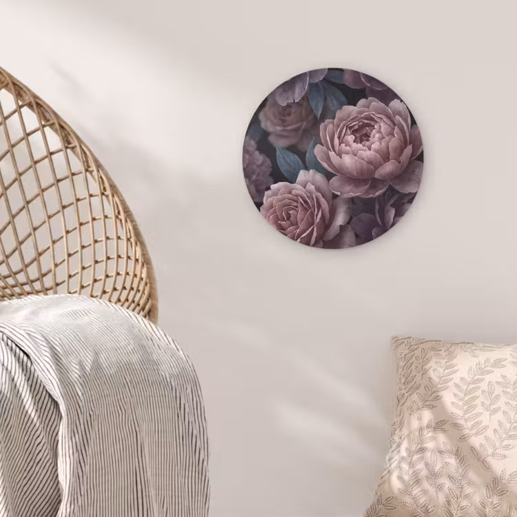 Bloemen - Patroon - Donker - Botanisch - Paars Akoestische PET Vilt - Rond klein -sfeer4