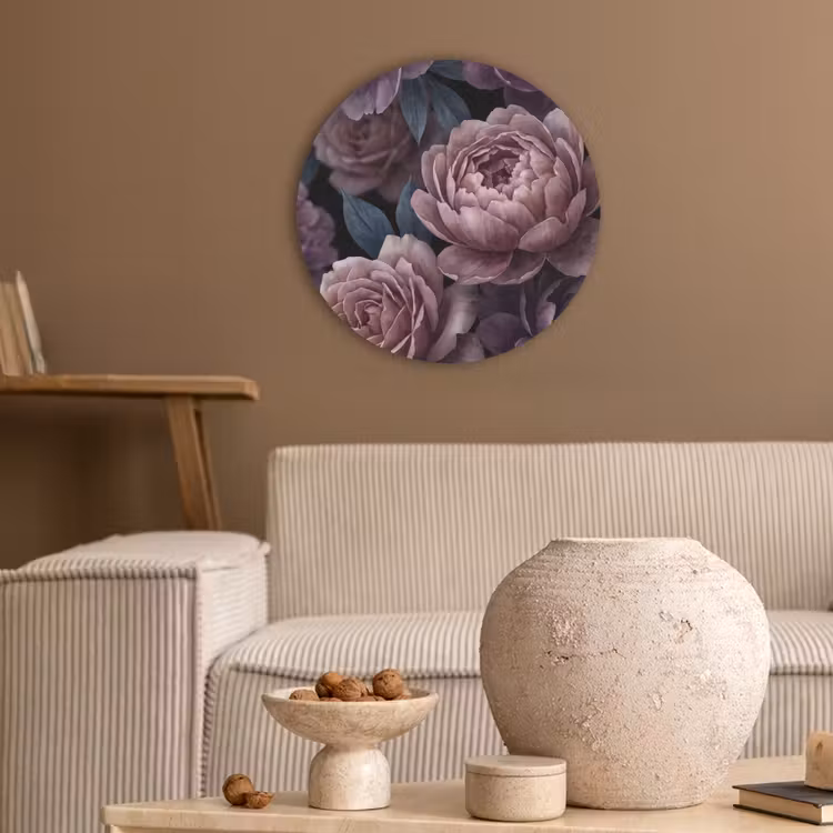 Bloemen - Patroon - Donker - Botanisch - Paars Akoestische PET Vilt - Rond klein -sfeer1