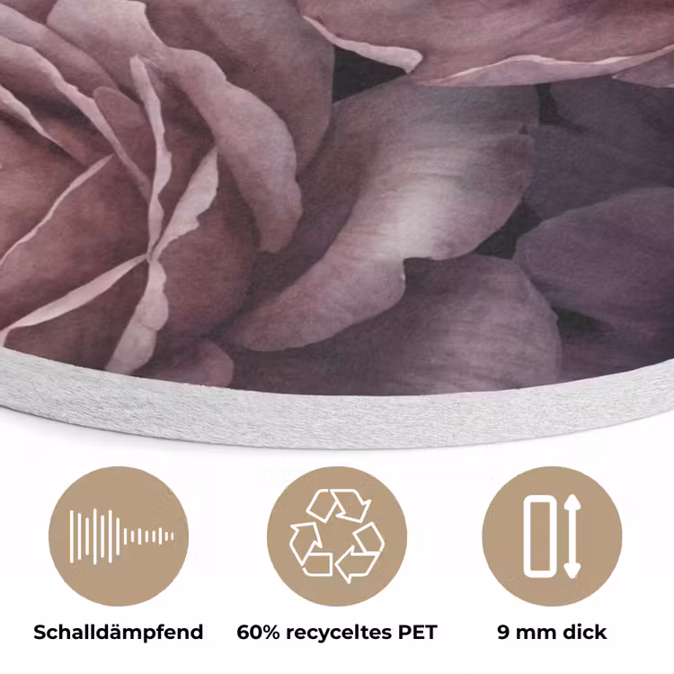 Bloemen - Patroon - Donker - Botanisch - Paars Akoestische PET Vilt - Rond klein -closeup_DE