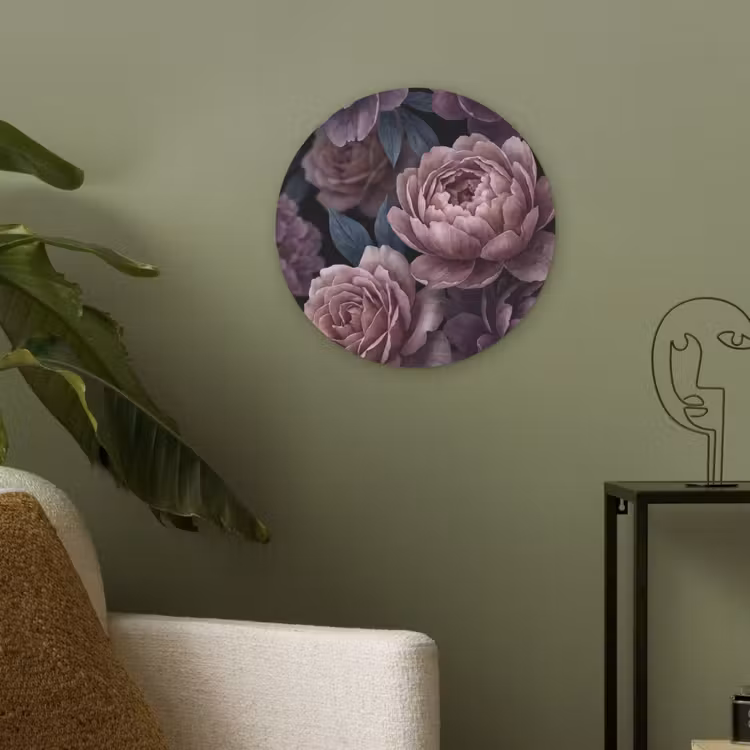 Bloemen - Patroon - Donker - Botanisch - Paars Akoestische PET Vilt - Rond klein -sfeer2