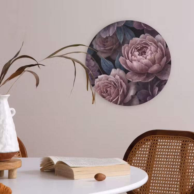 Bloemen - Patroon - Donker - Botanisch - Paars Akoestische PET Vilt - Rond klein -sfeer3