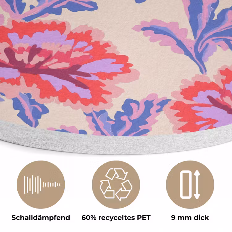 Bloemen - Patroon - Meerkleurig Akoestische PET Vilt - Rond klein 838 -closeup_DE