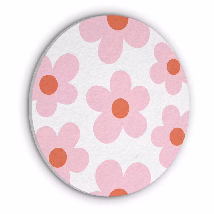 Bloemen - Patroon - Modern - Roze - Wit Akoestische PET Vilt - Rond klein -3d