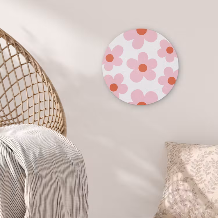 Bloemen - Patroon - Modern - Roze - Wit Akoestische PET Vilt - Rond klein -sfeer4