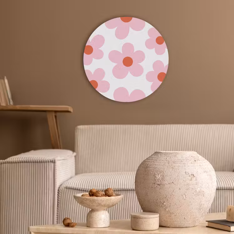 Bloemen - Patroon - Modern - Roze - Wit Akoestische PET Vilt - Rond klein -sfeer1