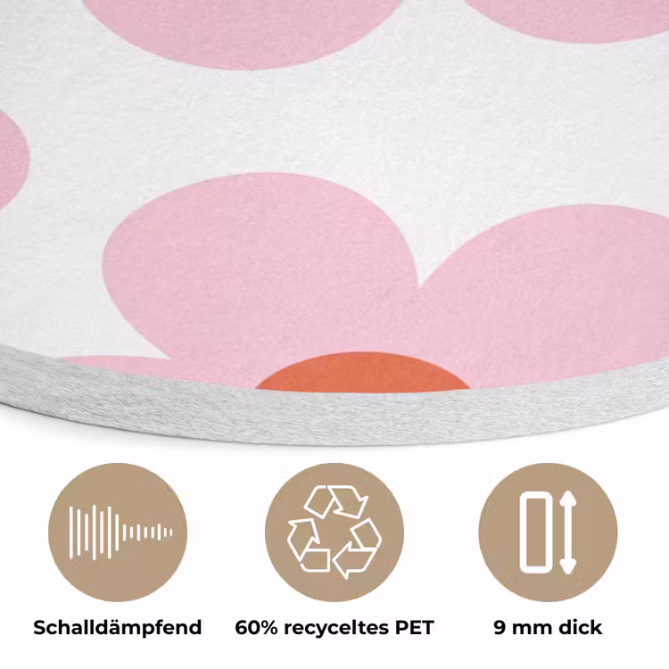 Bloemen - Patroon - Modern - Roze - Wit Akoestische PET Vilt - Rond klein -closeup_DE