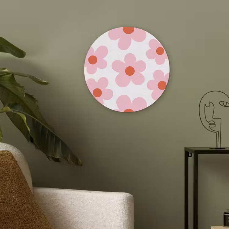 Bloemen - Patroon - Modern - Roze - Wit Akoestische PET Vilt - Rond klein -sfeer2
