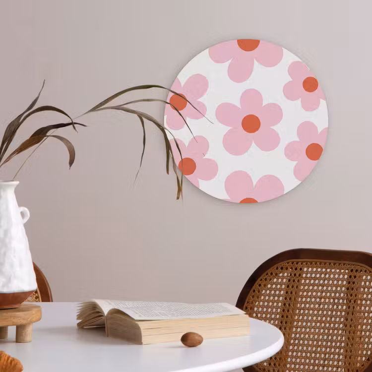 Bloemen - Patroon - Modern - Roze - Wit Akoestische PET Vilt - Rond klein -sfeer3