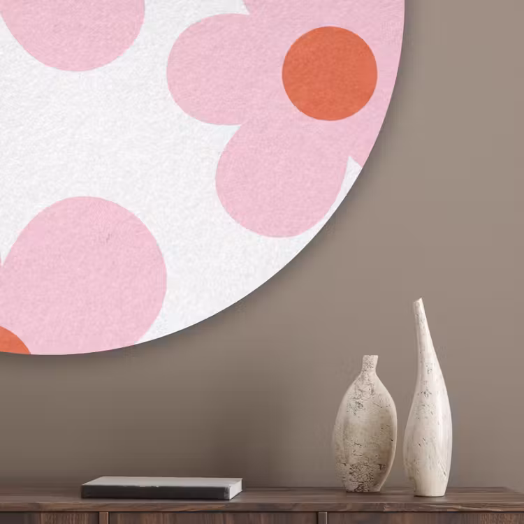 Bloemen - Patroon - Modern - Roze - Wit Akoestische PET Vilt - Rond klein -sfeer5_closeup