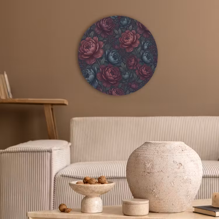Bloemen - Patroon - Natuur - Klassiek - Donker Akoestische PET Vilt - Rond klein -sfeer1
