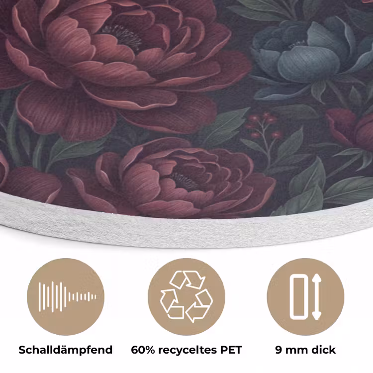 Bloemen - Patroon - Natuur - Klassiek - Donker Akoestische PET Vilt - Rond klein -closeup_DE