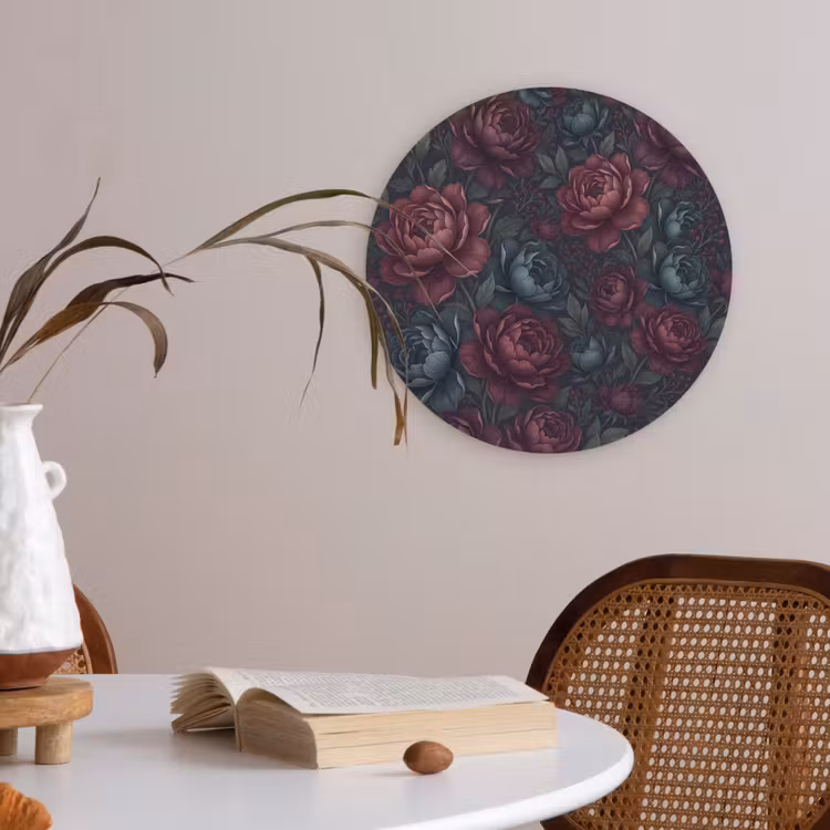 Bloemen - Patroon - Natuur - Klassiek - Donker Akoestische PET Vilt - Rond klein -sfeer3
