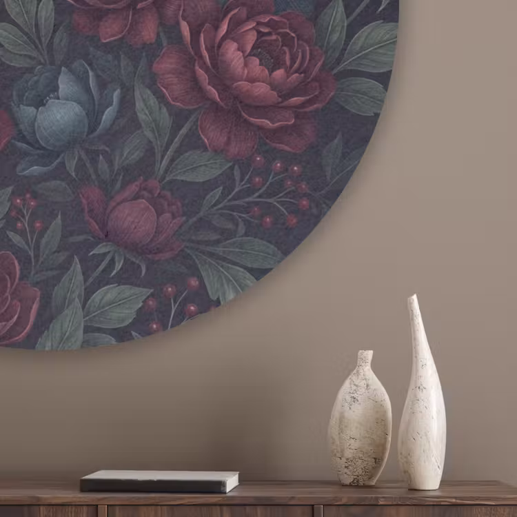 Bloemen - Patroon - Natuur - Klassiek - Donker Akoestische PET Vilt - Rond klein -sfeer5_closeup