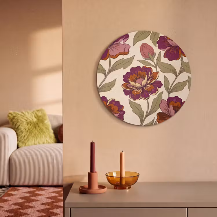 Bloemen - Patroon - Natuur - Modern - Paars Akoestische PET Vilt - Rond klein -sfeer1