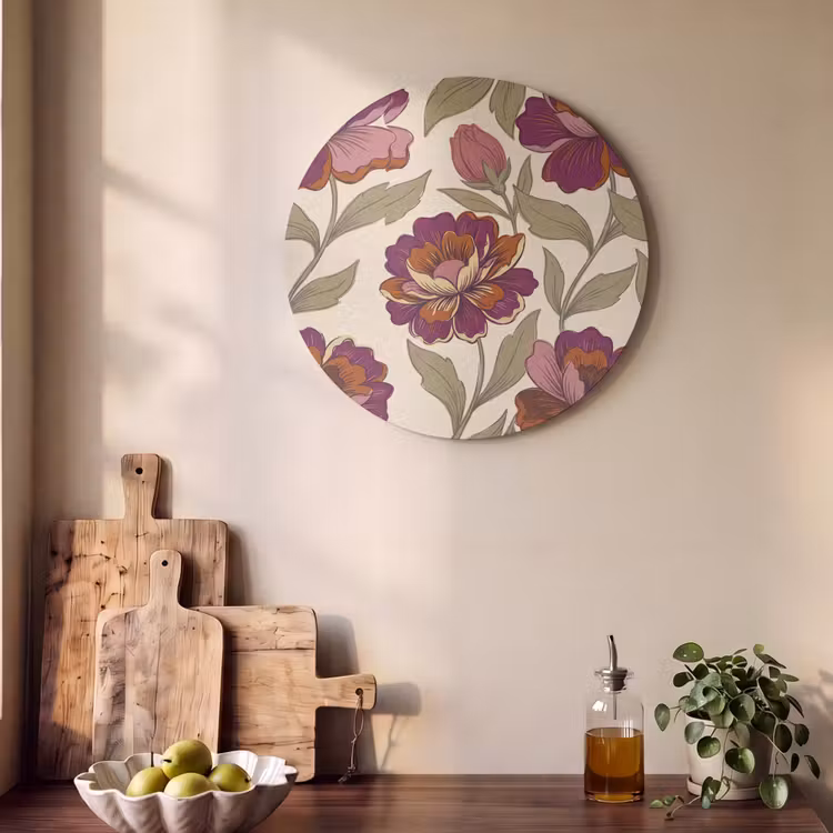Bloemen - Patroon - Natuur - Modern - Paars Akoestische PET Vilt - Rond klein -sfeer2