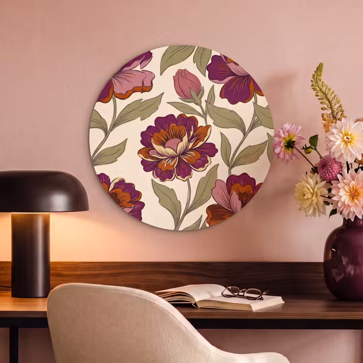 Bloemen - Patroon - Natuur - Modern - Paars Akoestische PET Vilt - Rond klein -sfeer3