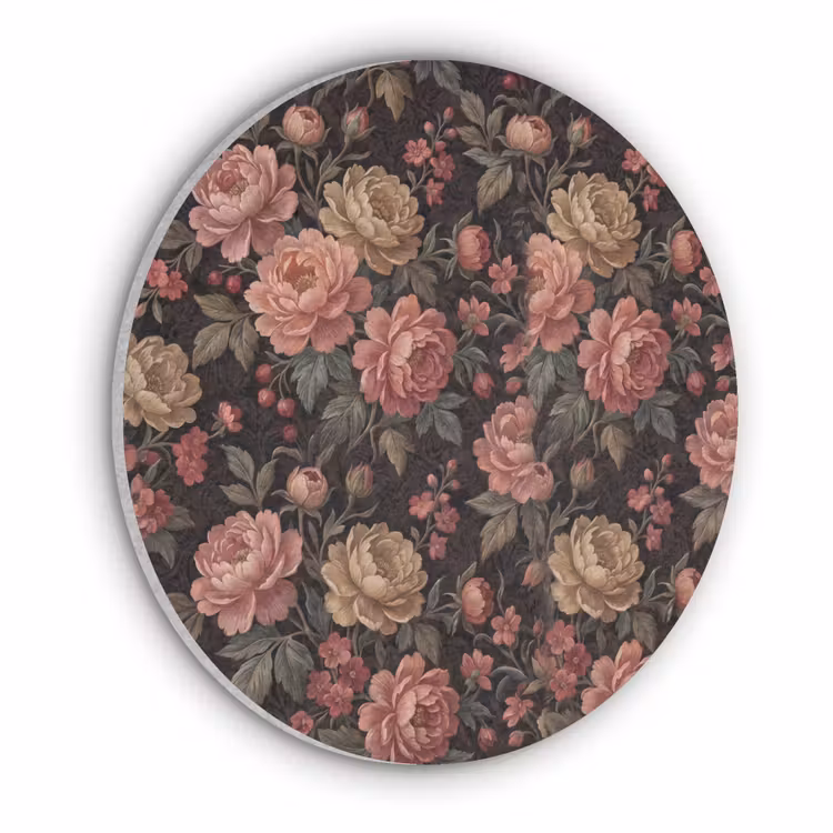 Bloemen - Patroon - Natuur - Vintage - Roze Akoestische PET Vilt - Rond klein -3d