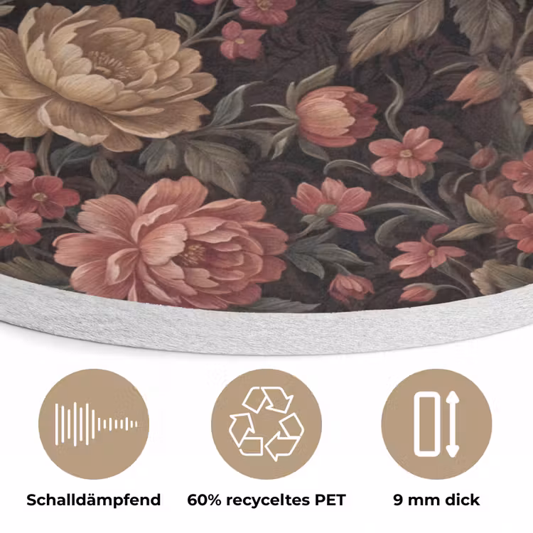 Bloemen - Patroon - Natuur - Vintage - Roze Akoestische PET Vilt - Rond klein -closeup_DE