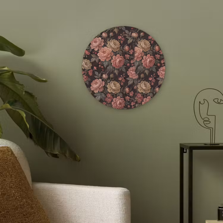 Bloemen - Patroon - Natuur - Vintage - Roze Akoestische PET Vilt - Rond klein -sfeer2