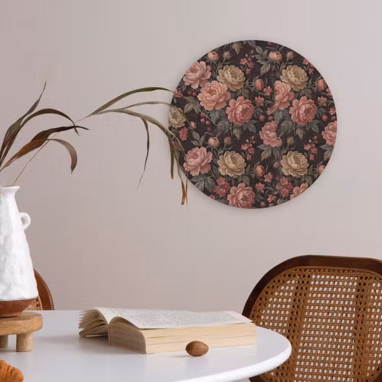 Bloemen - Patroon - Natuur - Vintage - Roze Akoestische PET Vilt - Rond klein -sfeer3