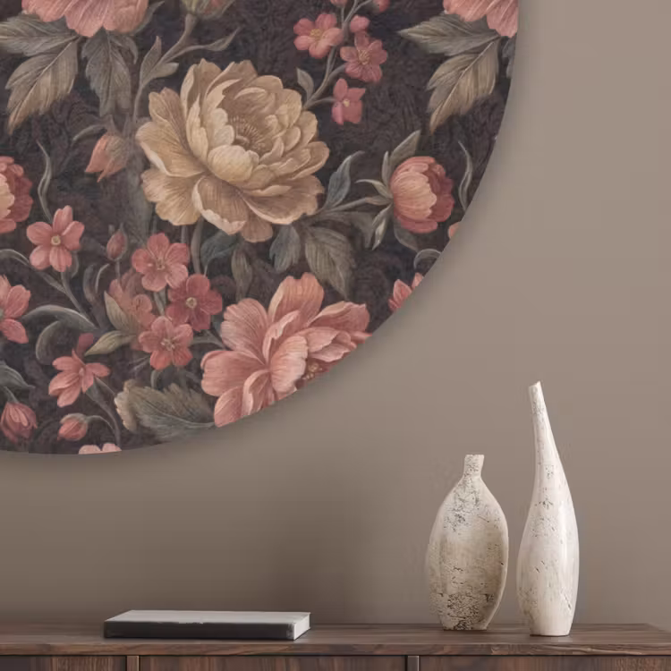 Bloemen - Patroon - Natuur - Vintage - Roze Akoestische PET Vilt - Rond klein -sfeer5_closeup