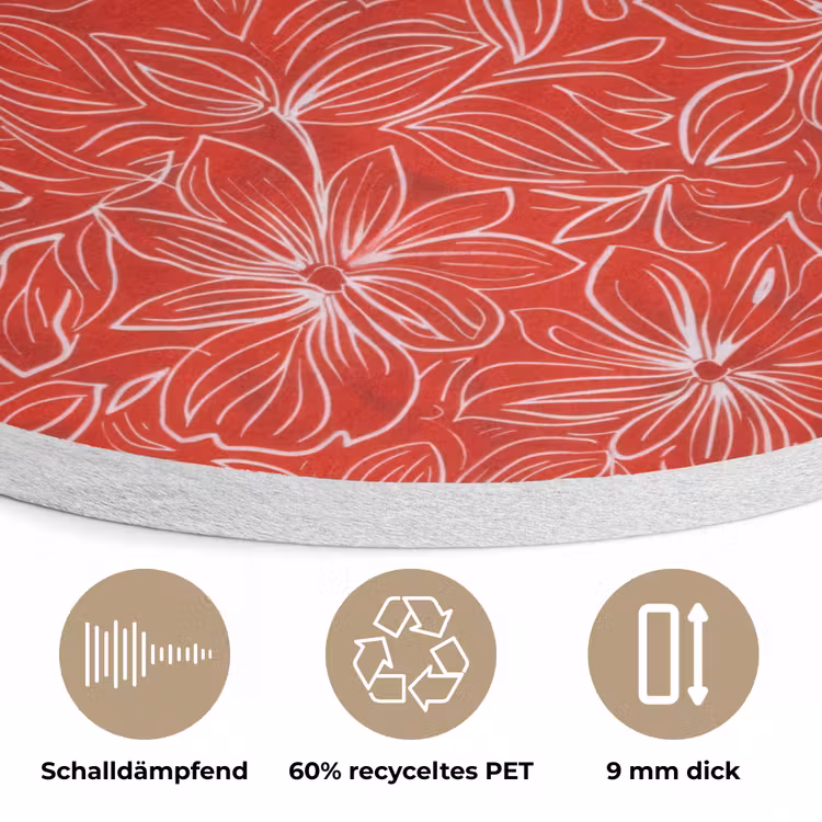 Bloemen - Patroon - Rood Akoestische PET Vilt - Rond klein 838 -closeup_DE