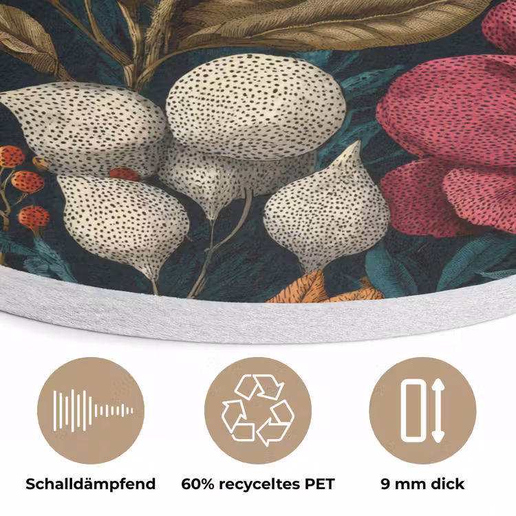 Bloemen - Patroon - Rood - Goud Akoestische PET Vilt - Rond klein 838 -closeup_DE
