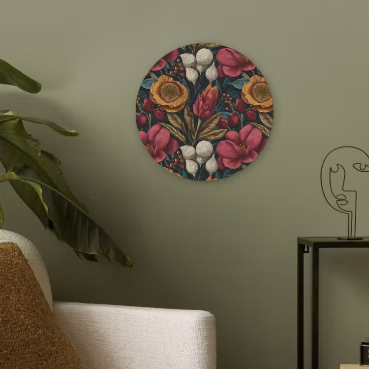 Bloemen - Patroon - Rood - Goud Akoestische PET Vilt - Rond klein 838 -sfeer2