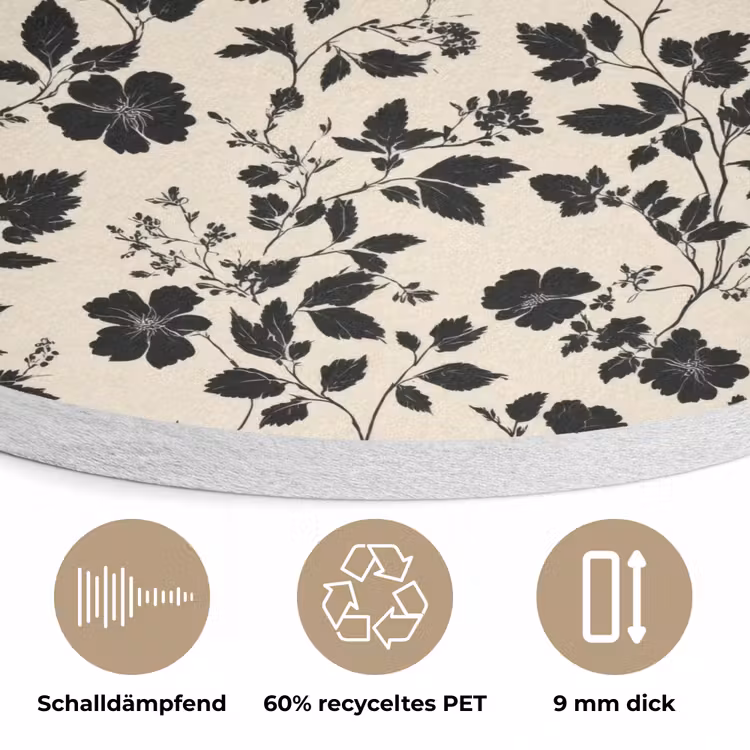 Bloemen - Dessin - Zwart Akoestische PET Vilt - Rond klein 838 -closeup_DE