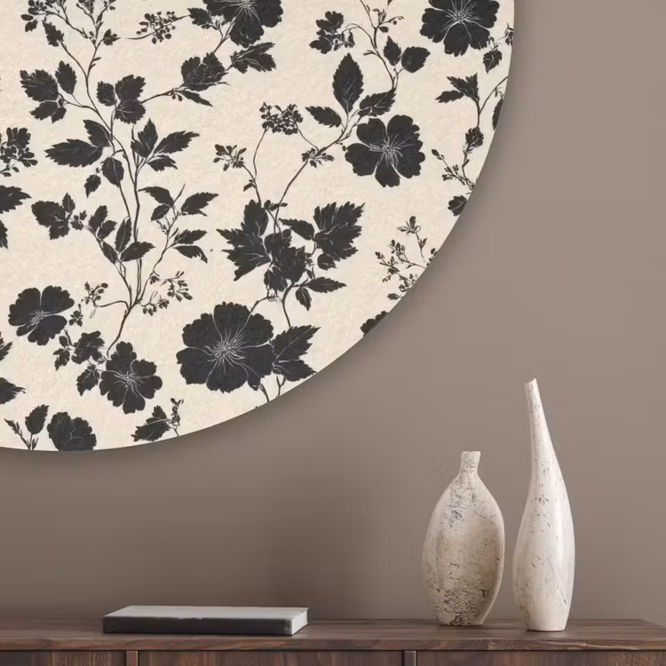 Bloemen - Dessin - Zwart Akoestische PET Vilt - Rond klein 838 -sfeer5_closeup