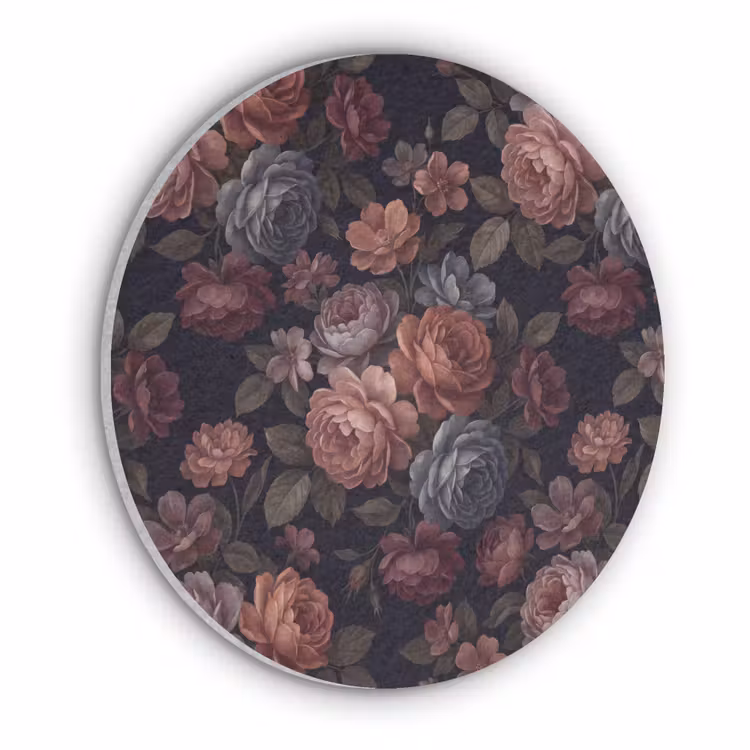 Bloemen - Patroon - Vintage - Donker - Roze Akoestische PET Vilt - Rond klein -3d