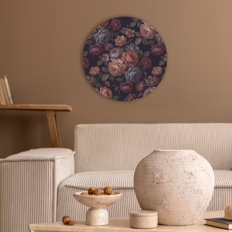 Bloemen - Patroon - Vintage - Donker - Roze Akoestische PET Vilt - Rond klein -sfeer1