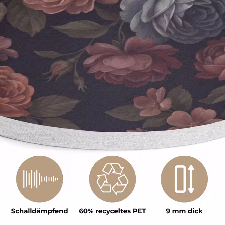 Bloemen - Patroon - Vintage - Donker - Roze Akoestische PET Vilt - Rond klein -closeup_DE