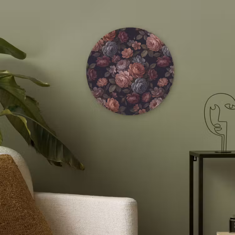 Bloemen - Patroon - Vintage - Donker - Roze Akoestische PET Vilt - Rond klein -sfeer2