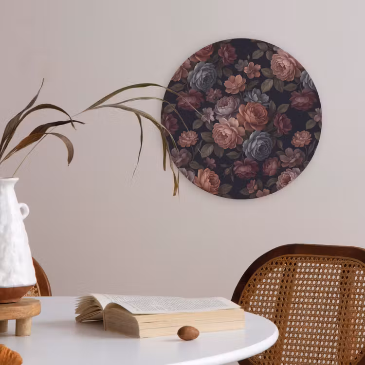 Bloemen - Patroon - Vintage - Donker - Roze Akoestische PET Vilt - Rond klein -sfeer3