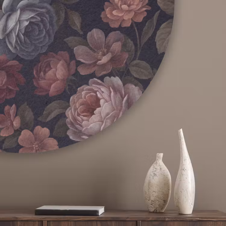 Bloemen - Patroon - Vintage - Donker - Roze Akoestische PET Vilt - Rond klein -sfeer5_closeup