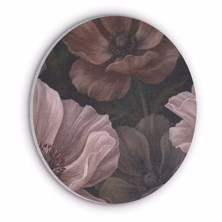 Bloemen - Natuur - Roze - Donker - Modern Akoestische PET Vilt - Rond klein -3d