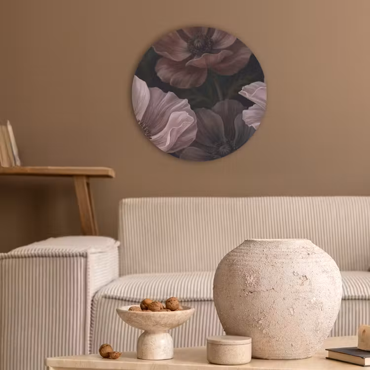 Bloemen - Natuur - Roze - Donker - Modern Akoestische PET Vilt - Rond klein -sfeer1