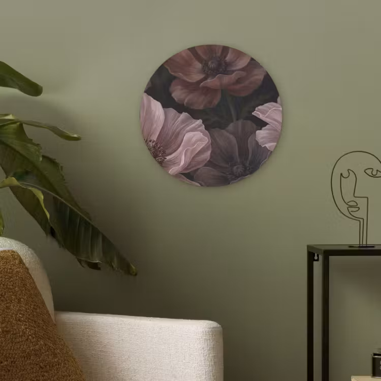 Bloemen - Natuur - Roze - Donker - Modern Akoestische PET Vilt - Rond klein -sfeer2