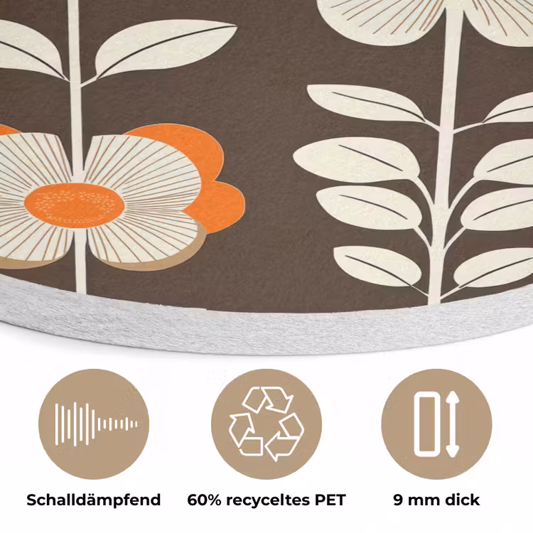 Bloemen - Retro - Bruin Akoestische PET Vilt - Rond klein 838 -closeup_DE