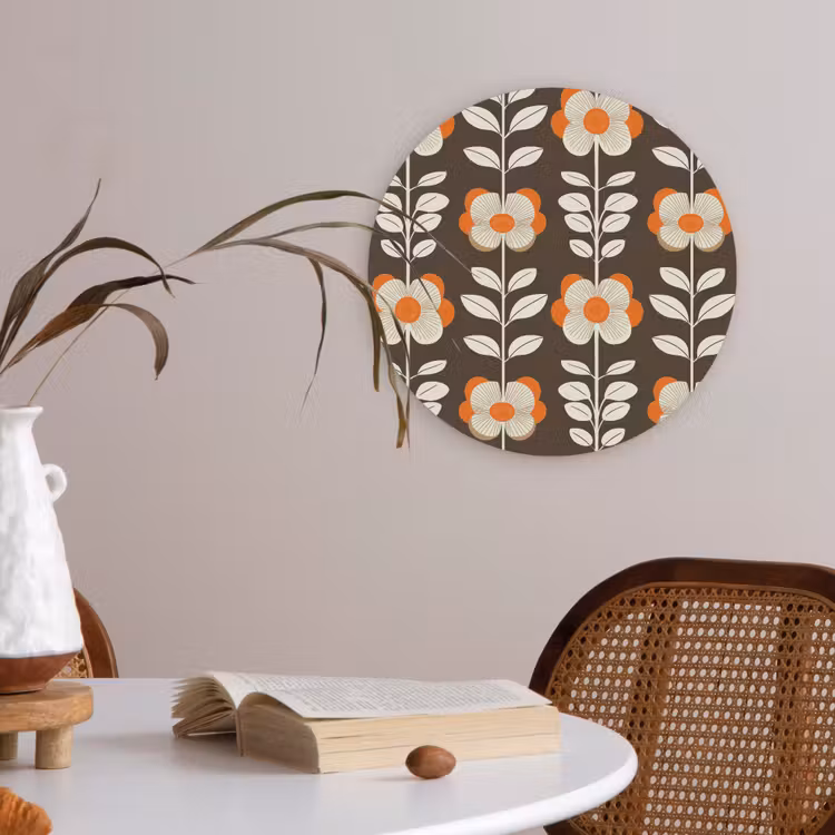 Bloemen - Retro - Bruin Akoestische PET Vilt - Rond klein 838 -sfeer3